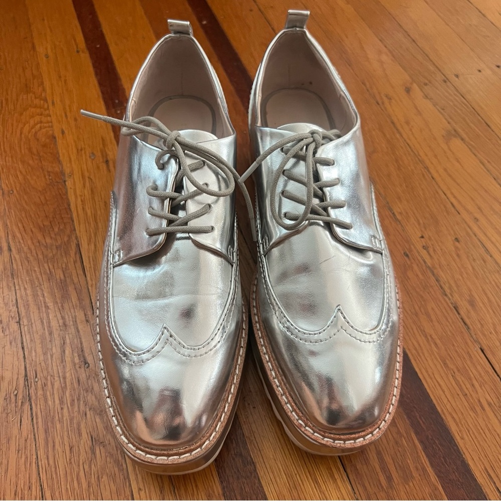 Zara silver platform oxfords metallic 41 EUC loafers Basic Collection - Picture 4 of 6